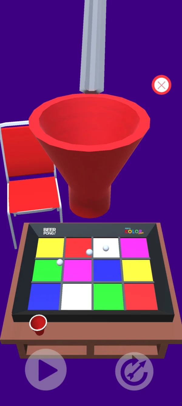 Perya color game table with a red funnel above a grid of coloured tiles ready for the roll